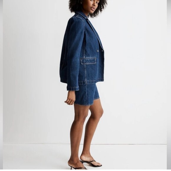 Madewell Blue Denim Jean Double Breasted Blazer Sports Jacket Deardorff Wash XS - Picture 2 of 16